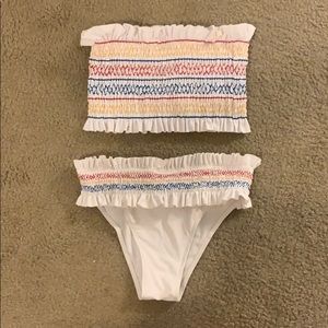 White Bathing Suit with Colorful Stitching